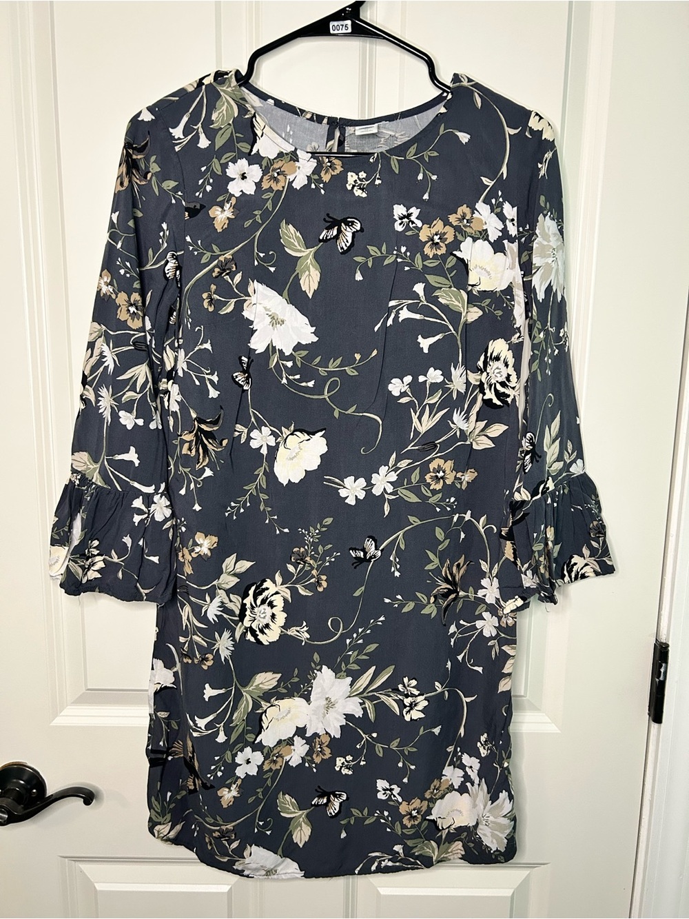 Old Navy Dark Slate Floral Midi Dress with Ruffle Sleeves